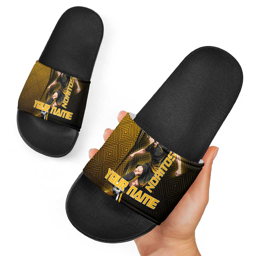 Personalized Noritoshi Kamo Jujutsu Kaisen Slide Sandals Anime Soccer Theme with Yellow Geometric Design
