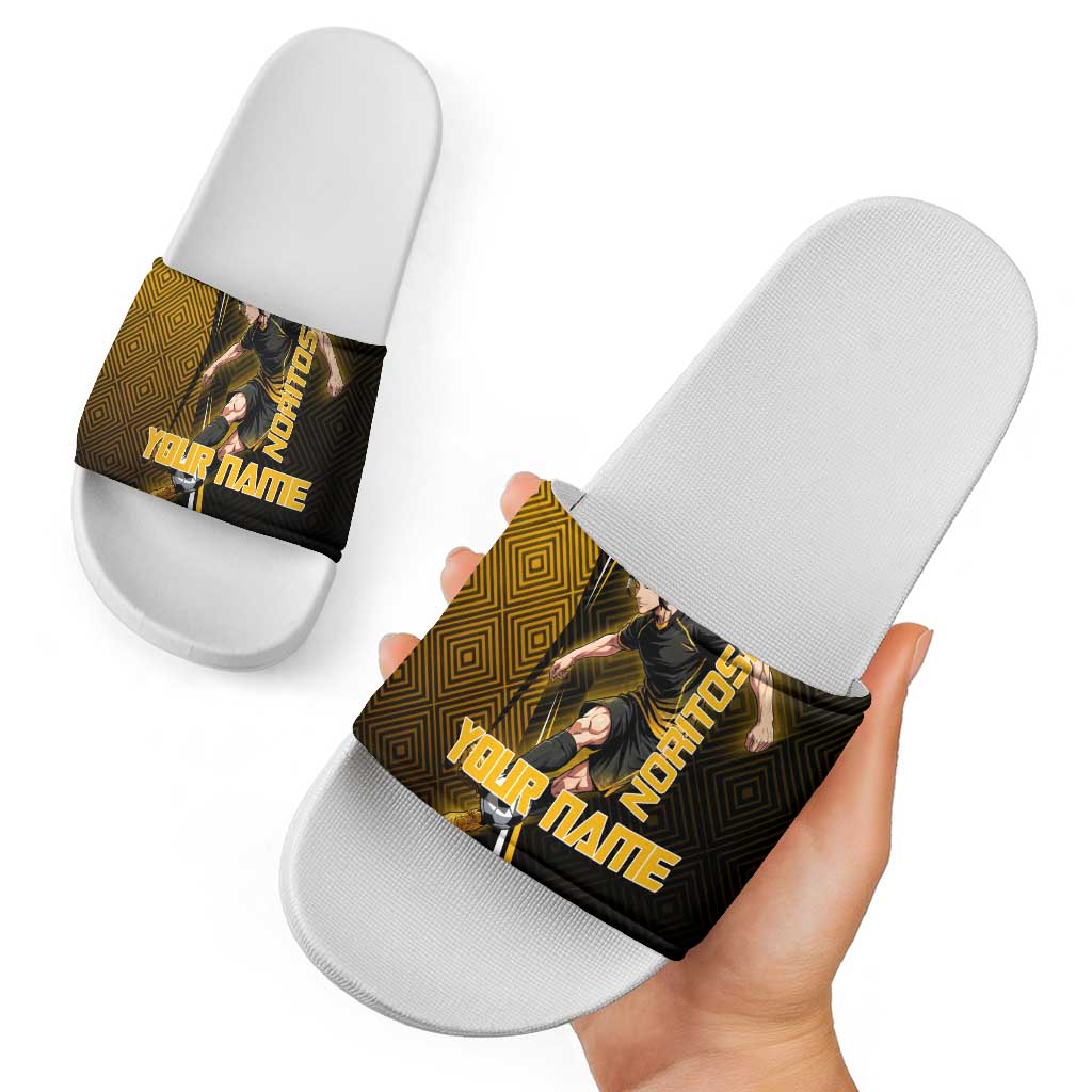 Personalized Noritoshi Kamo Jujutsu Kaisen Slide Sandals Anime Soccer Theme with Yellow Geometric Design