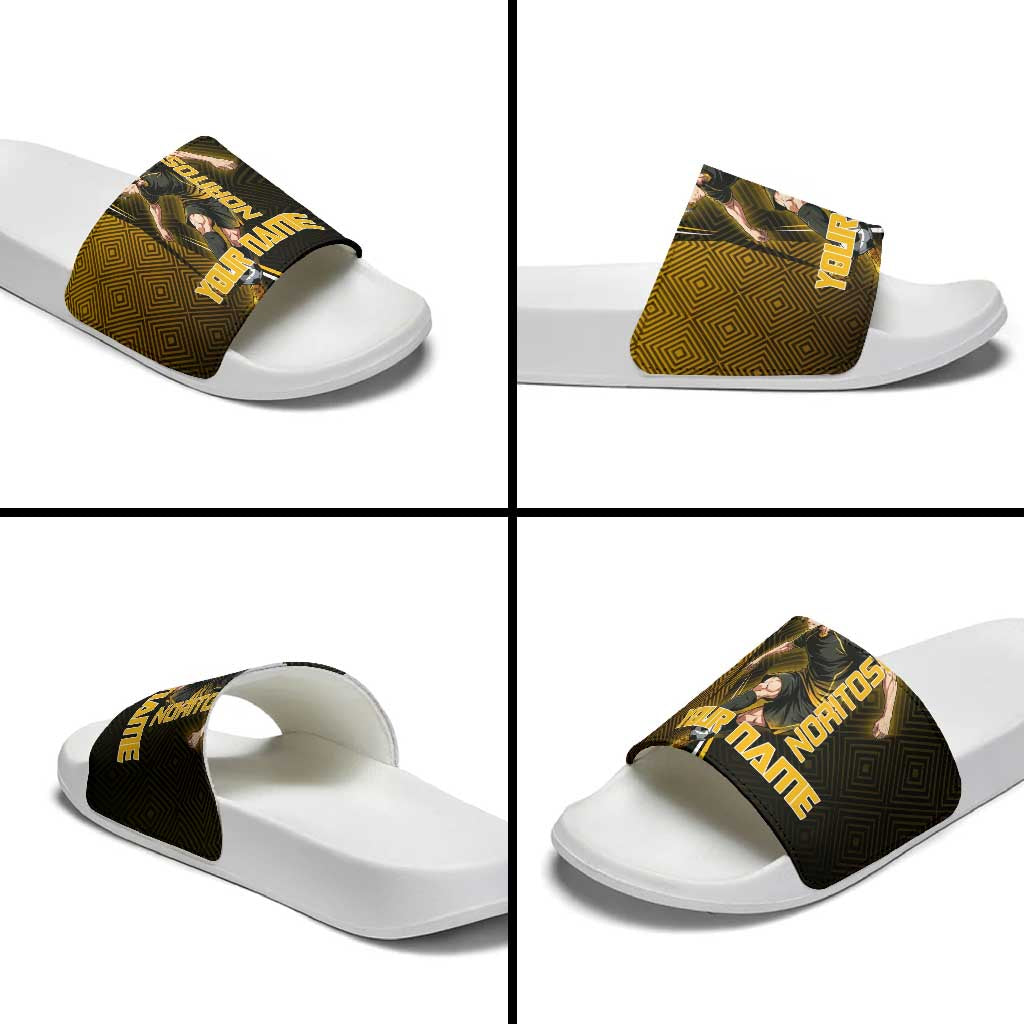 Personalized Noritoshi Kamo Jujutsu Kaisen Slide Sandals Anime Soccer Theme with Yellow Geometric Design