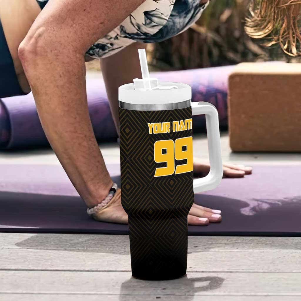Personalized Noritoshi Kamo Jujutsu Kaisen Tumbler With Handle Anime Soccer Theme with Yellow Geometric Design