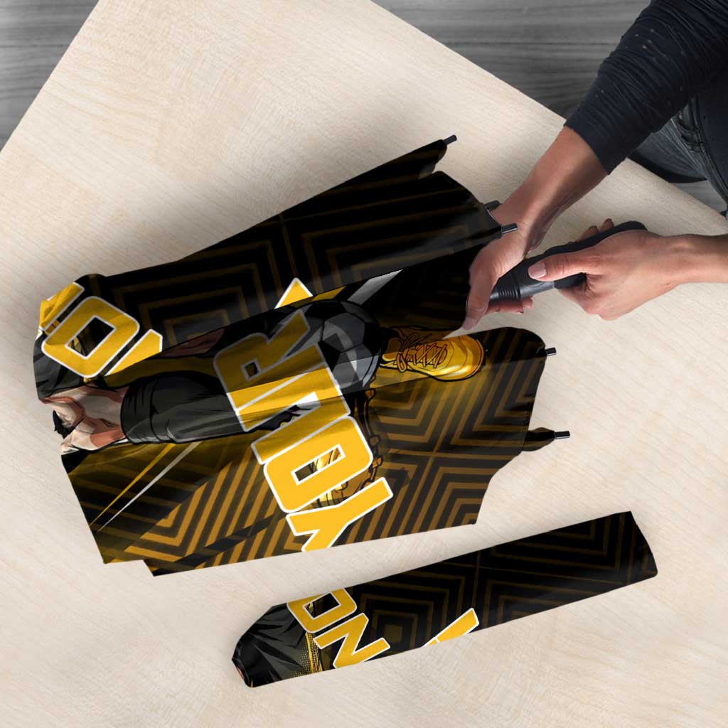 Personalized Noritoshi Kamo Jujutsu Kaisen Umbrella Anime Soccer Theme with Yellow Geometric Design