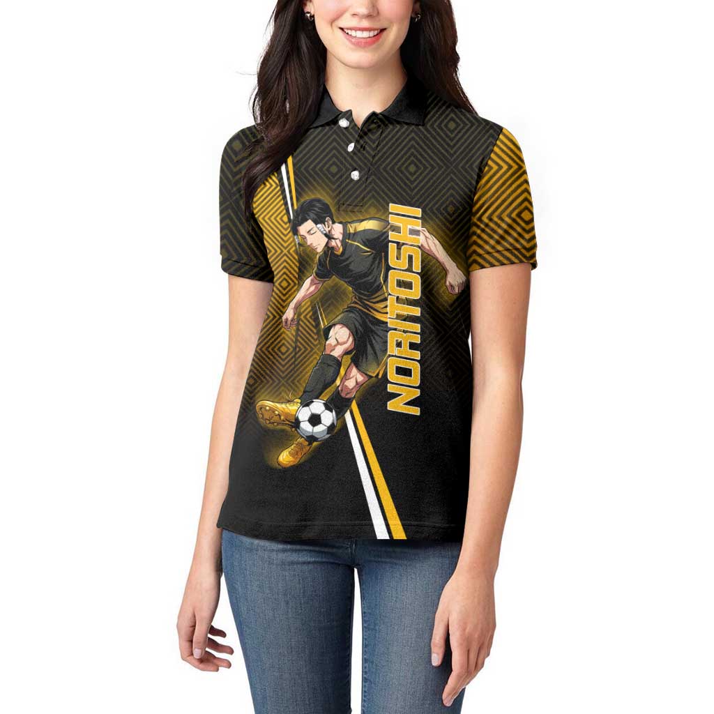 Personalized Noritoshi Kamo Jujutsu Kaisen Women Polo Shirt Anime Soccer Theme with Yellow Geometric Design