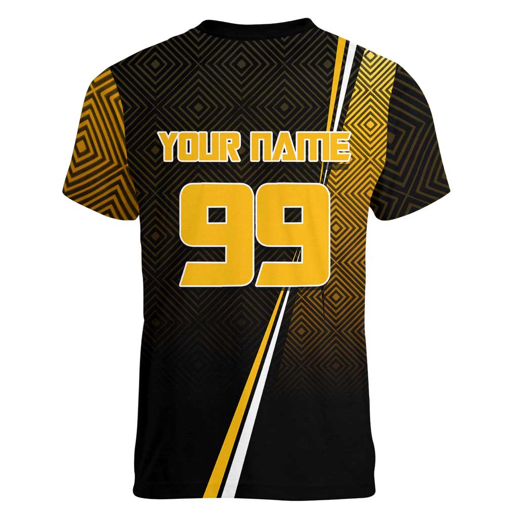 Personalized Noritoshi Kamo Jujutsu Kaisen Women V-Neck T-Shirt Anime Soccer Theme with Yellow Geometric Design