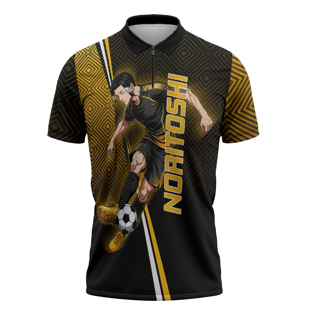 Personalized Noritoshi Kamo Jujutsu Kaisen Zipper Polo Shirt Anime Soccer Theme with Yellow Geometric Design