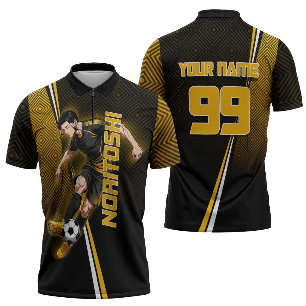 Personalized Noritoshi Kamo Jujutsu Kaisen Zipper Polo Shirt Anime Soccer Theme with Yellow Geometric Design