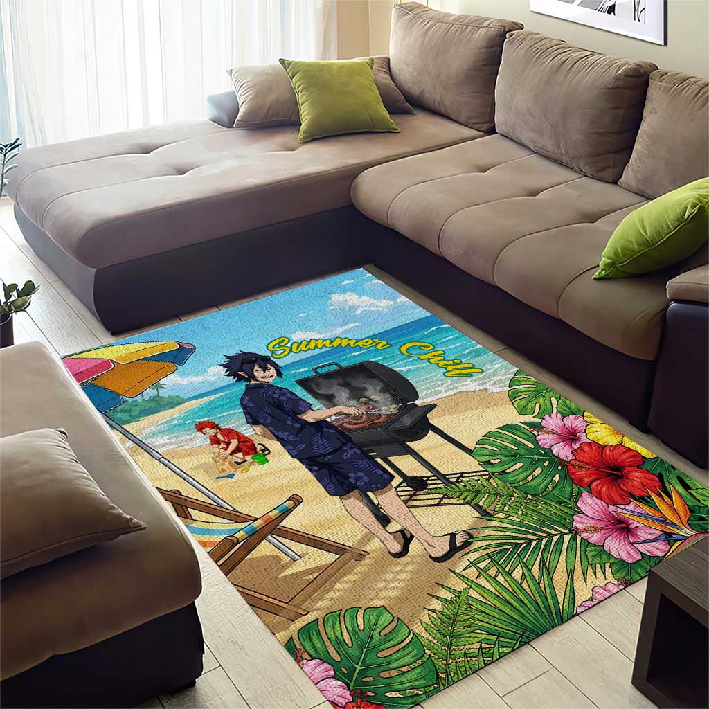 Tamaki Amajiki Summer Chill Area Rug Tropical Anime Beach Scene