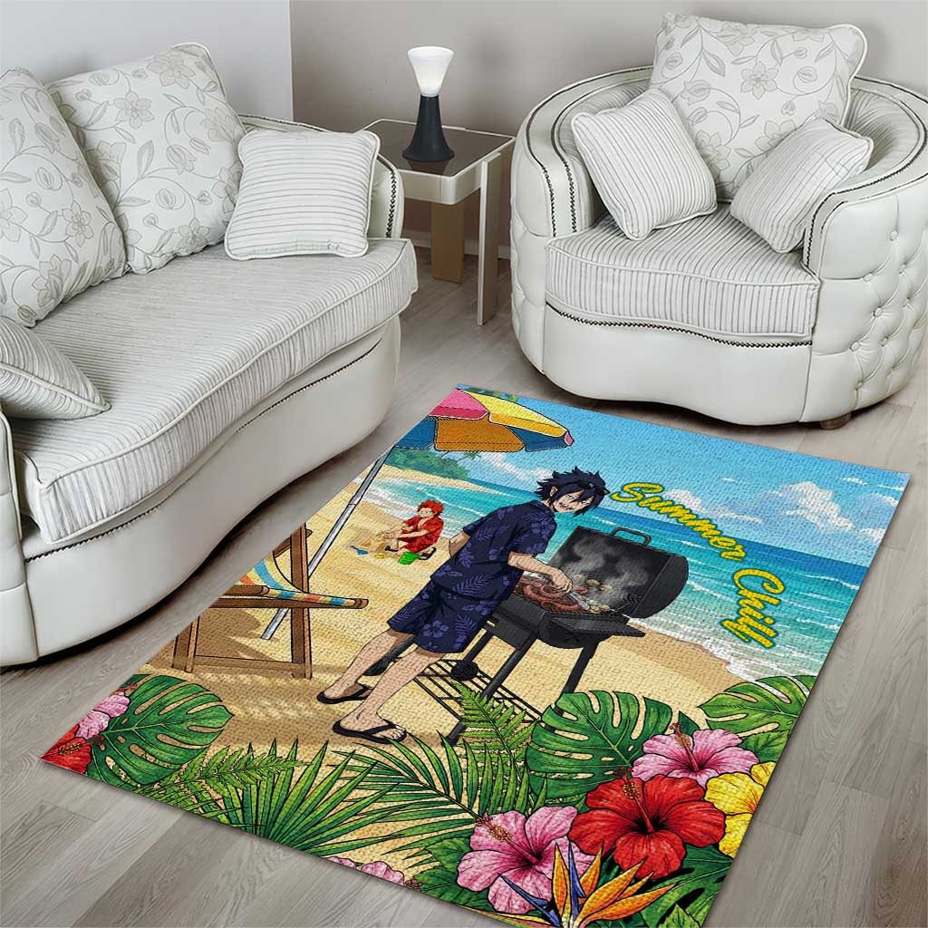Tamaki Amajiki Summer Chill Area Rug Tropical Anime Beach Scene