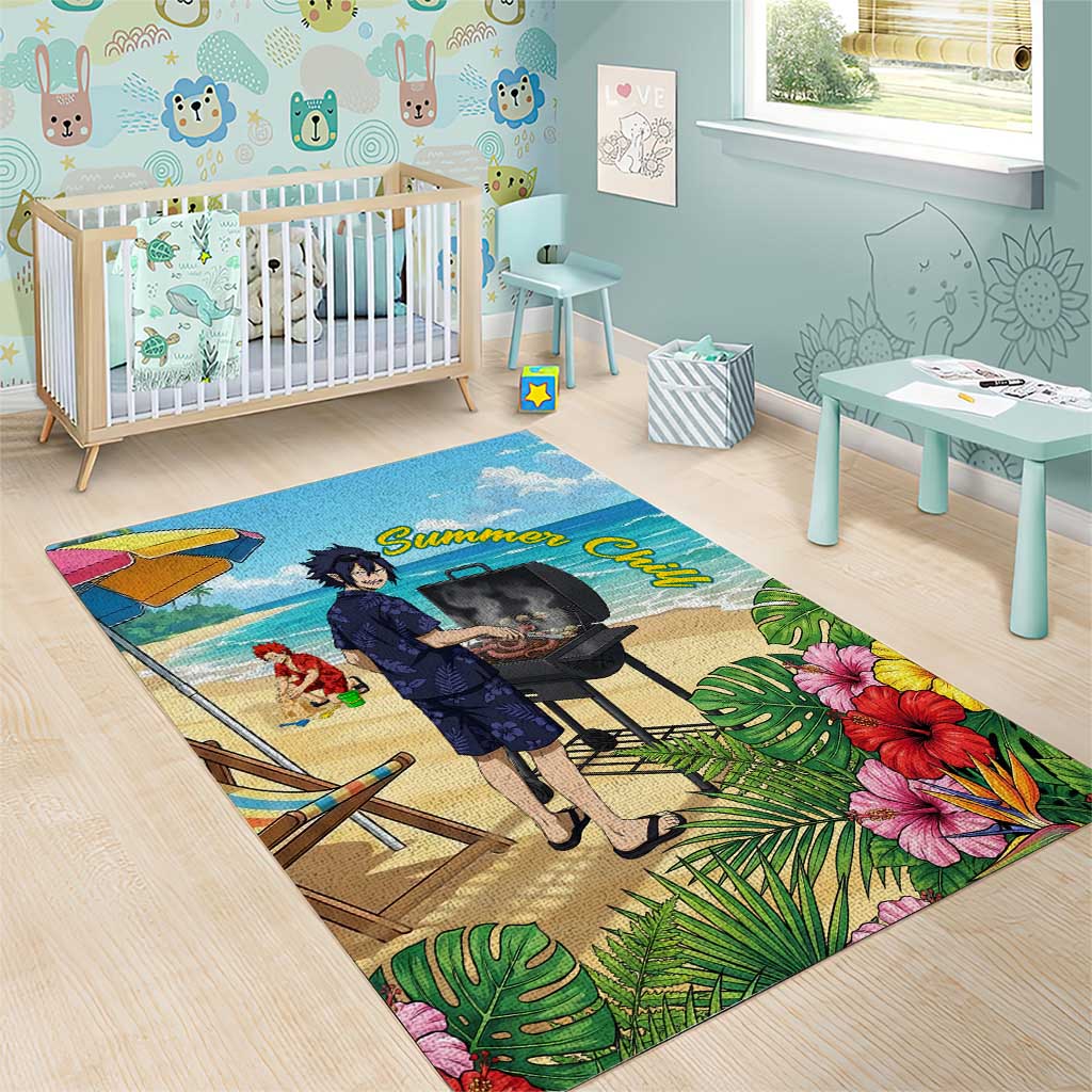 Tamaki Amajiki Summer Chill Area Rug Tropical Anime Beach Scene