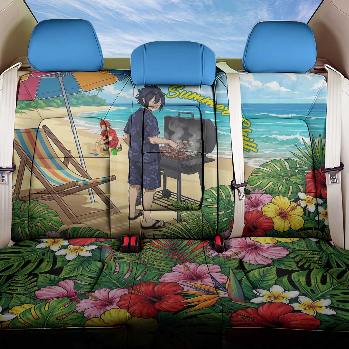 Tamaki Amajiki Summer Chill Back Car Seat Cover Tropical Anime Beach Scene