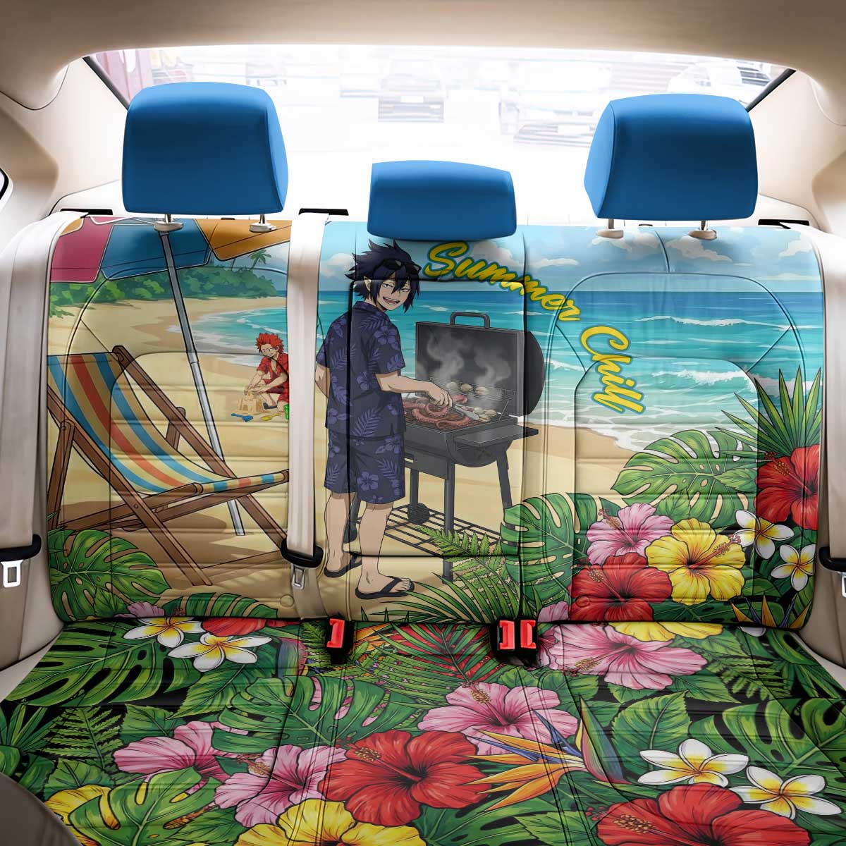 Tamaki Amajiki Summer Chill Back Car Seat Cover Tropical Anime Beach Scene