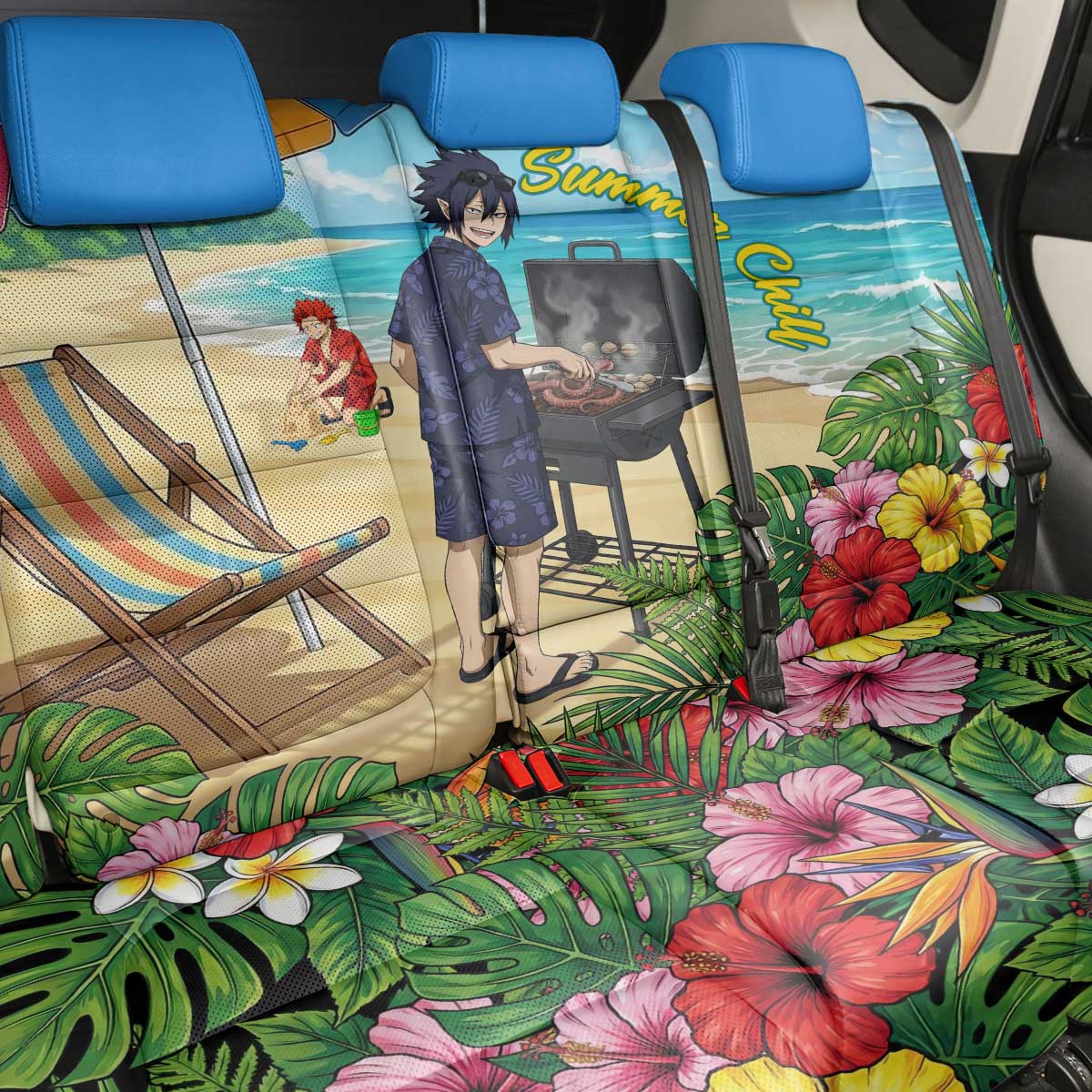 Tamaki Amajiki Summer Chill Back Car Seat Cover Tropical Anime Beach Scene