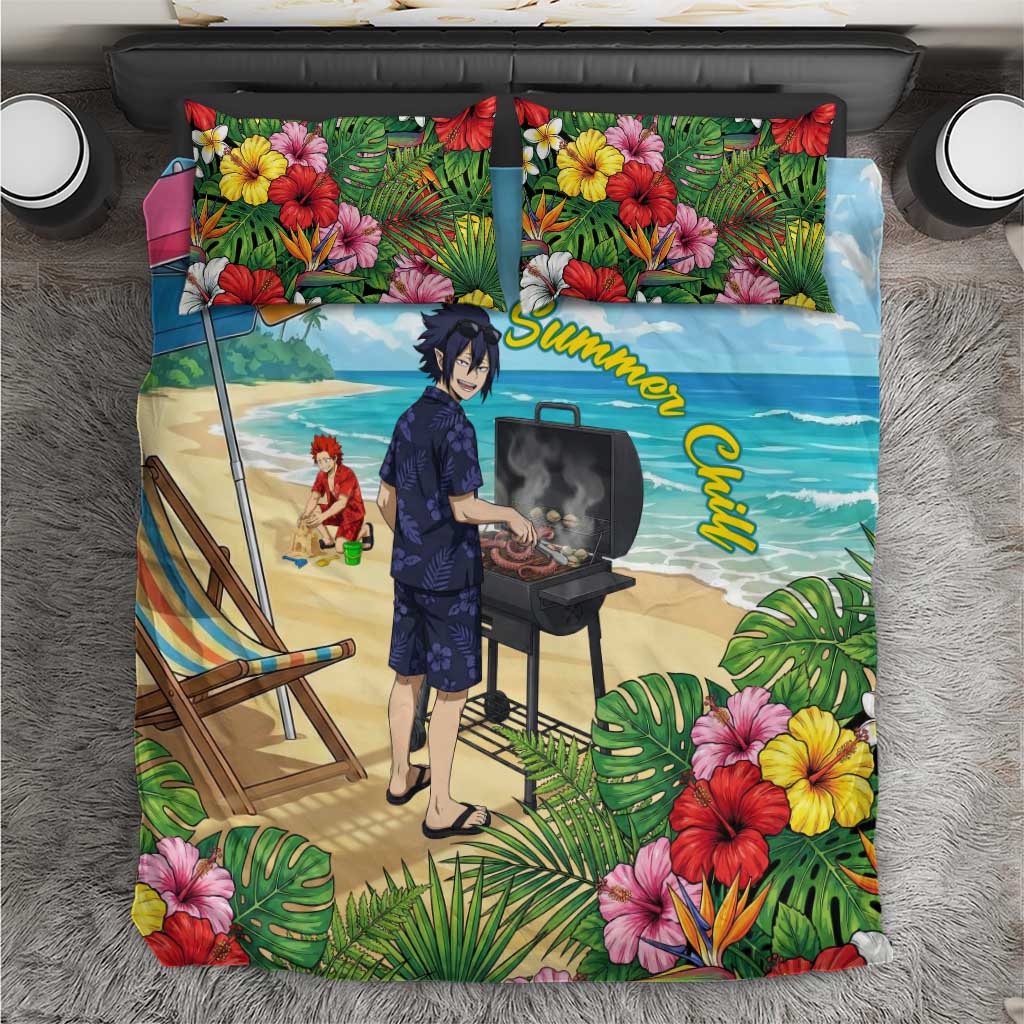 Tamaki Amajiki Summer Chill Bedding Set Tropical Anime Beach Scene