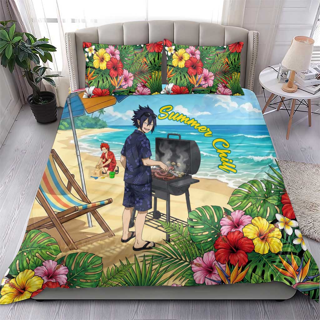 Tamaki Amajiki Summer Chill Bedding Set Tropical Anime Beach Scene