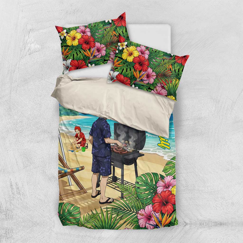 Tamaki Amajiki Summer Chill Bedding Set Tropical Anime Beach Scene