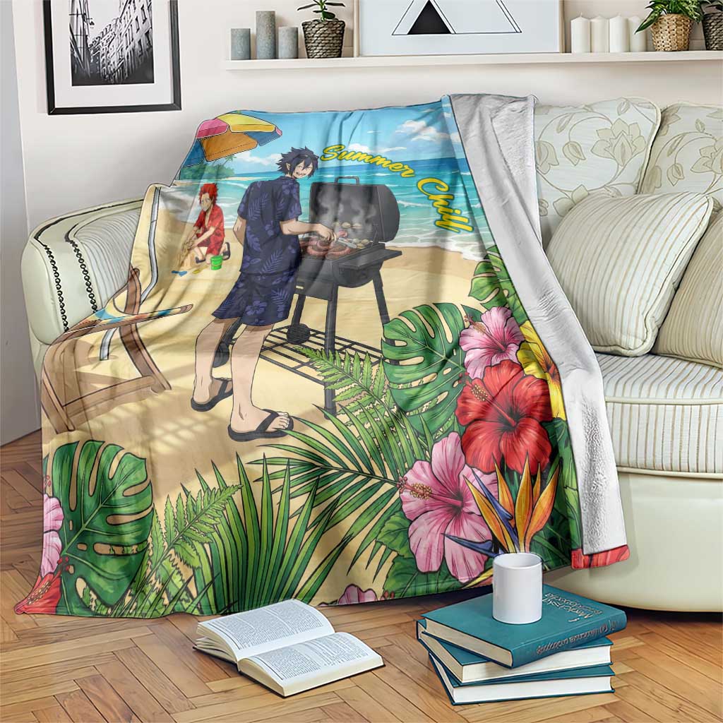 Tamaki Amajiki Summer Chill Blanket Tropical Anime Beach Scene