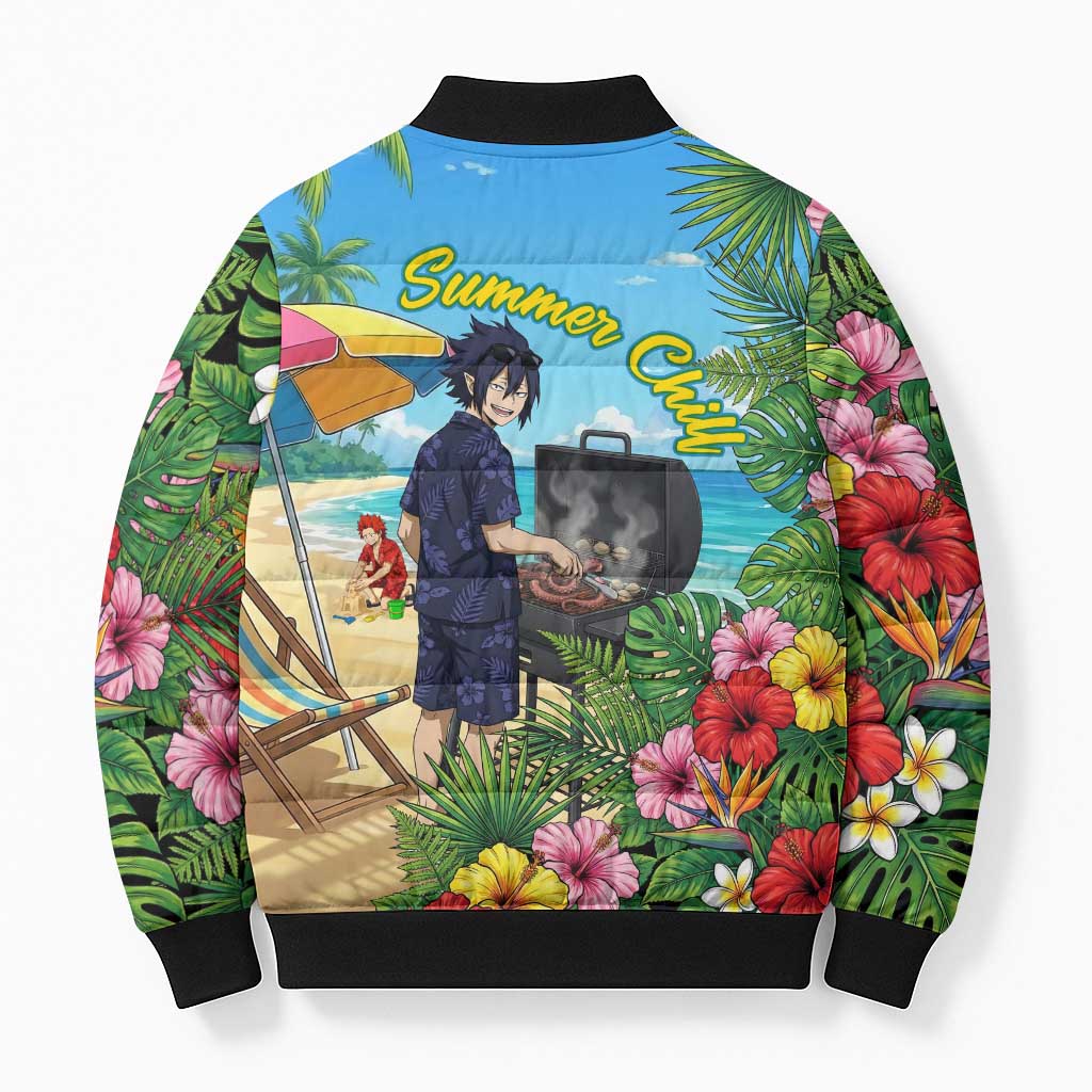 Tamaki Amajiki Summer Chill Bomber Puffer Jacket Tropical Anime Beach Scene