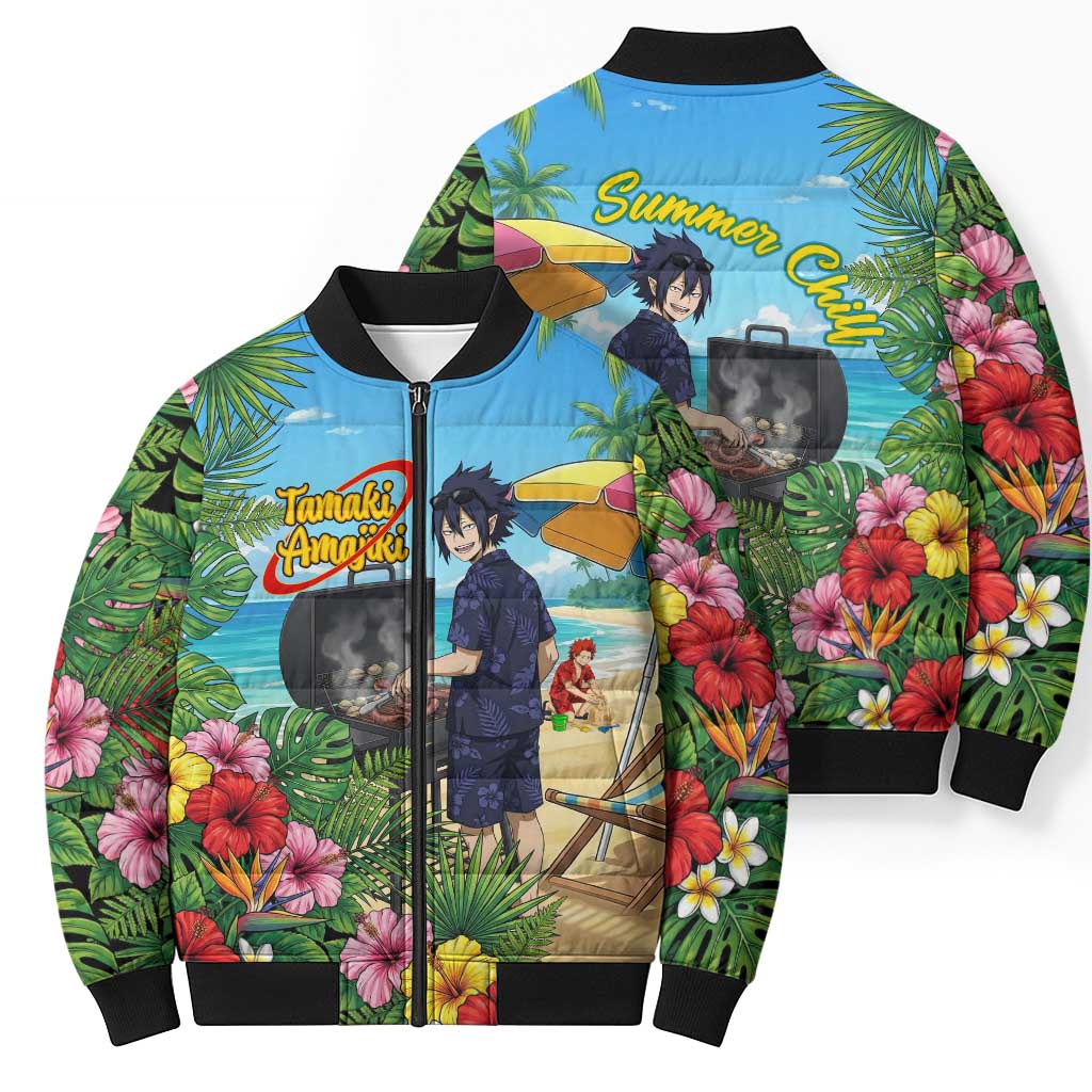 Tamaki Amajiki Summer Chill Bomber Puffer Jacket Tropical Anime Beach Scene