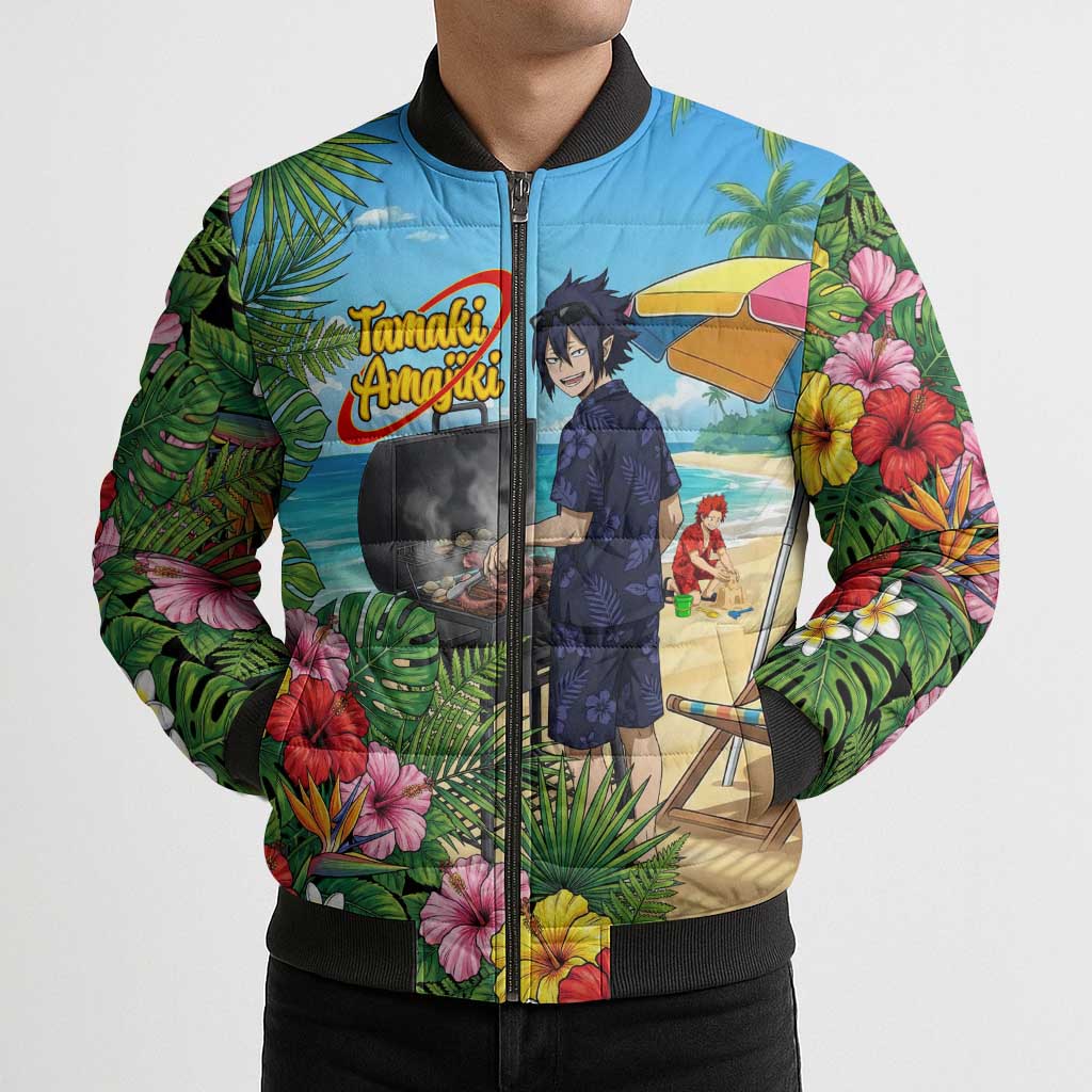 Tamaki Amajiki Summer Chill Bomber Puffer Jacket Tropical Anime Beach Scene
