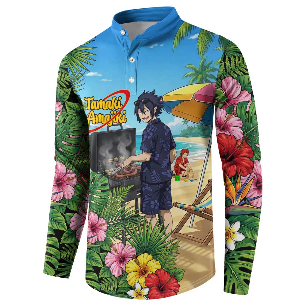 Tamaki Amajiki Summer Chill Button Sweatshirt Tropical Anime Beach Scene
