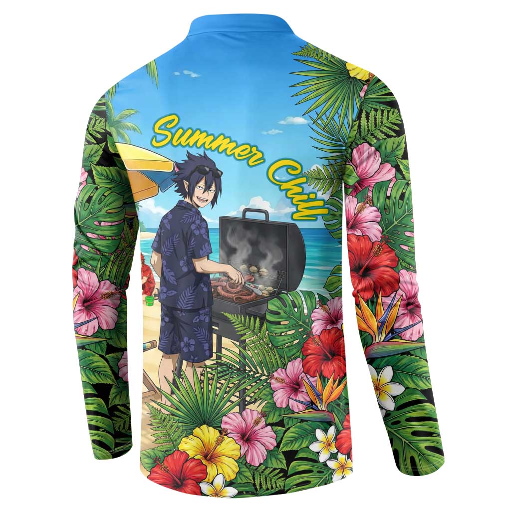 Tamaki Amajiki Summer Chill Button Sweatshirt Tropical Anime Beach Scene