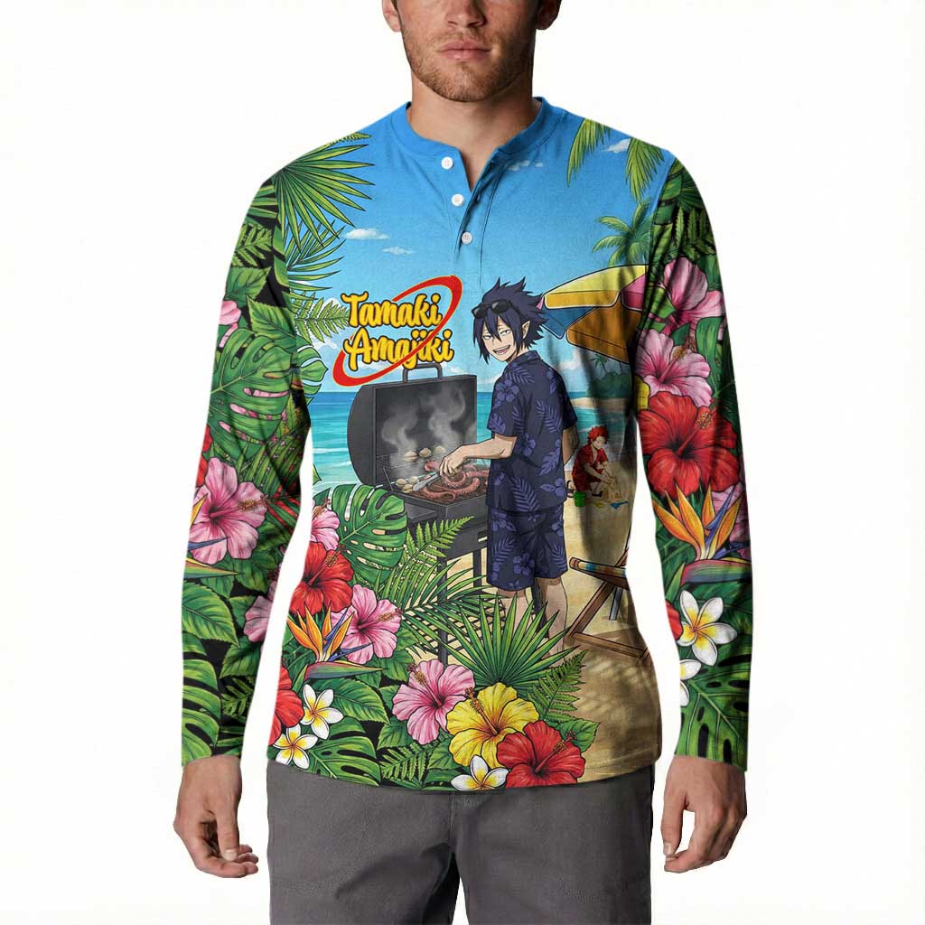 Tamaki Amajiki Summer Chill Button Sweatshirt Tropical Anime Beach Scene