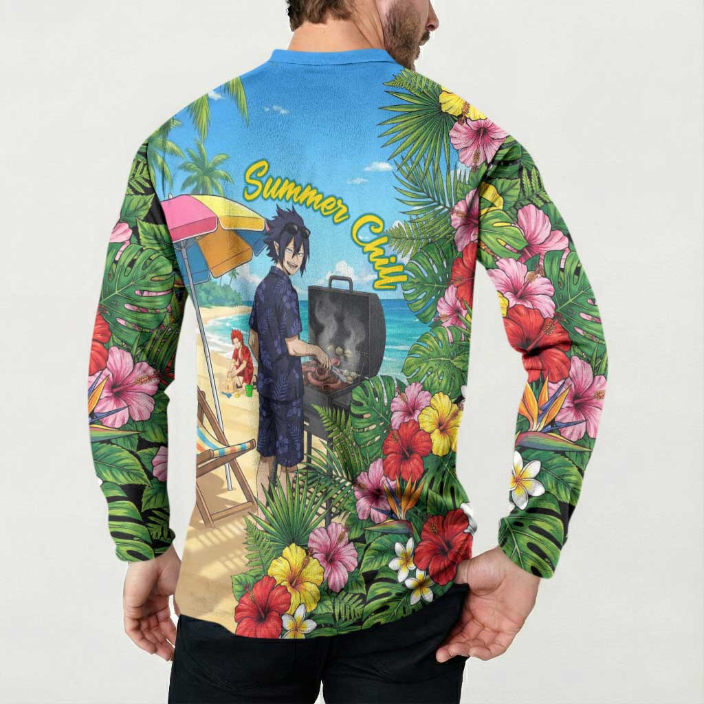 Tamaki Amajiki Summer Chill Button Sweatshirt Tropical Anime Beach Scene
