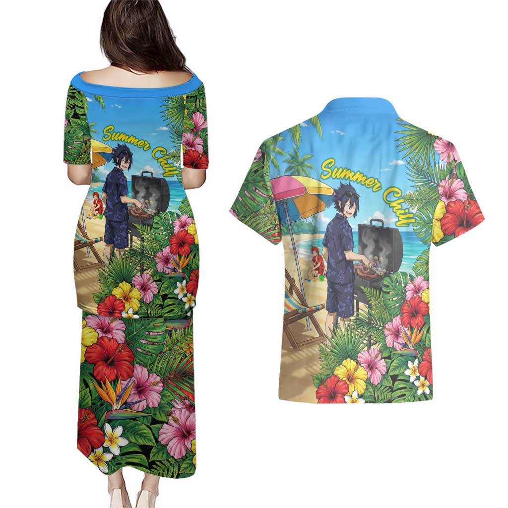 Tamaki Amajiki Summer Chill Couples Matching Puletasi and Hawaiian Shirt Tropical Anime Beach Scene