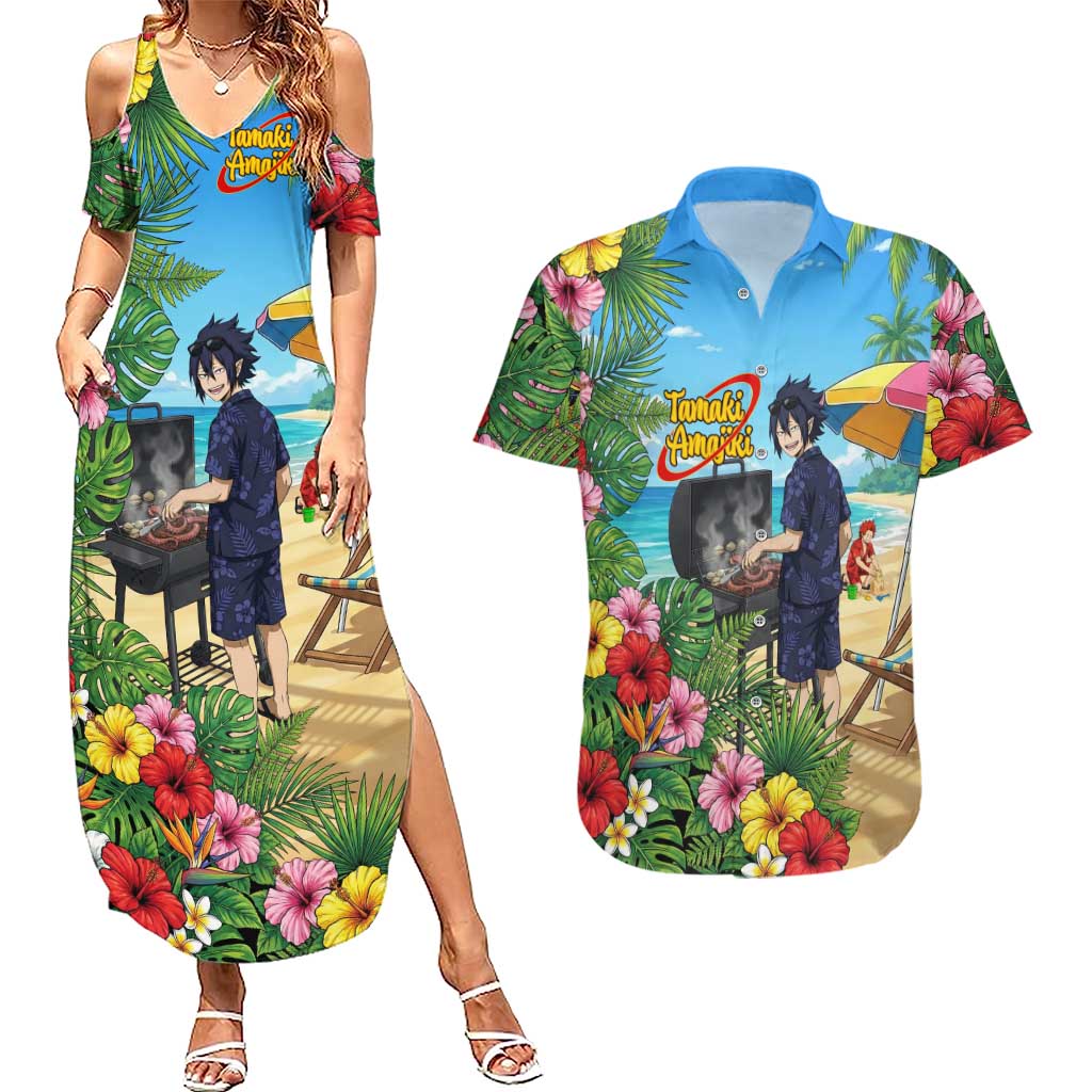 Tamaki Amajiki Summer Chill Couples Matching Summer Maxi Dress and Hawaiian Shirt Tropical Anime Beach Scene