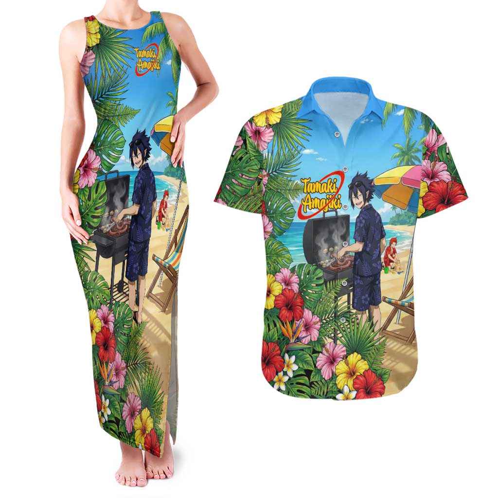 Tamaki Amajiki Summer Chill Couples Matching Tank Maxi Dress and Hawaiian Shirt Tropical Anime Beach Scene