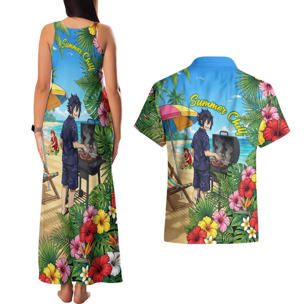 Tamaki Amajiki Summer Chill Couples Matching Tank Maxi Dress and Hawaiian Shirt Tropical Anime Beach Scene