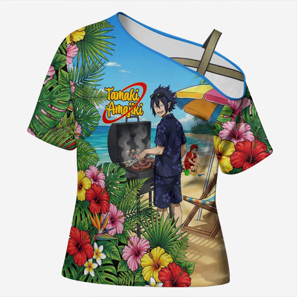 Tamaki Amajiki Summer Chill Cross Shoulder Shirt Tropical Anime Beach Scene