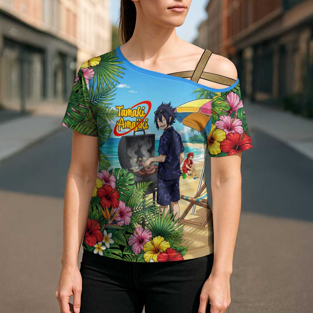 Tamaki Amajiki Summer Chill Cross Shoulder Shirt Tropical Anime Beach Scene
