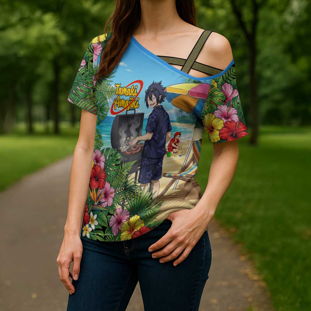 Tamaki Amajiki Summer Chill Cross Shoulder Shirt Tropical Anime Beach Scene
