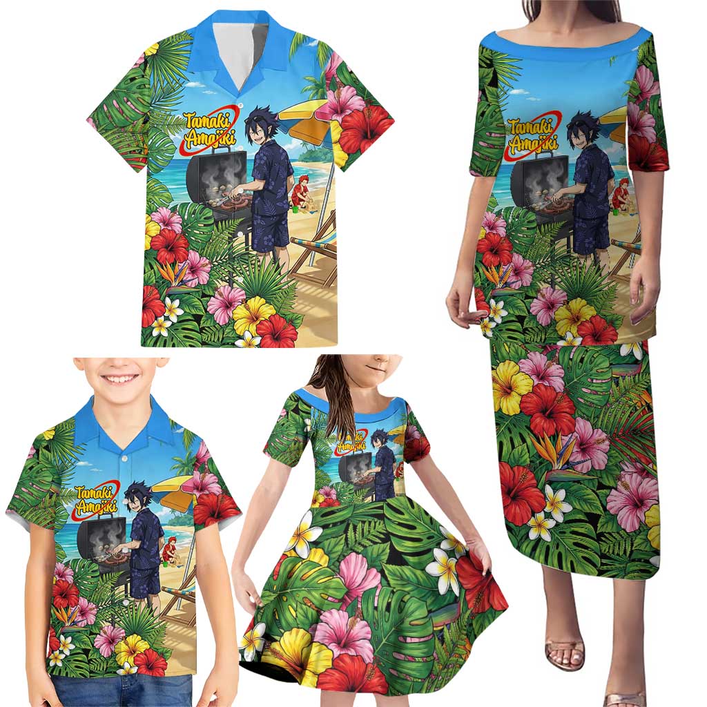 Tamaki Amajiki Summer Chill Family Matching Puletasi and Hawaiian Shirt Tropical Anime Beach Scene