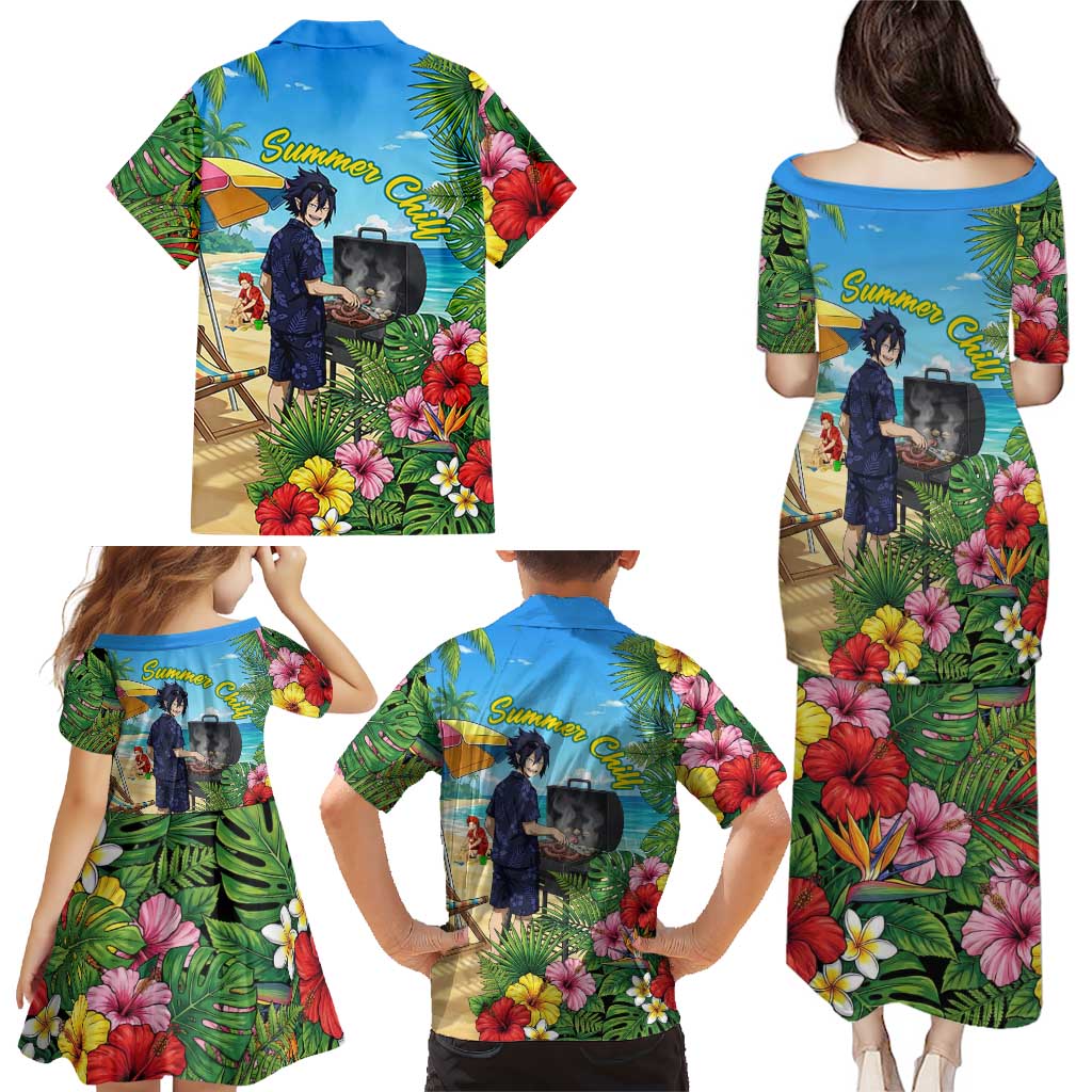 Tamaki Amajiki Summer Chill Family Matching Puletasi and Hawaiian Shirt Tropical Anime Beach Scene