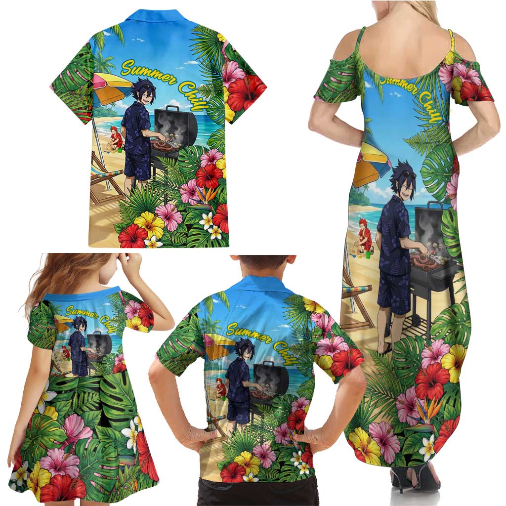 Tamaki Amajiki Summer Chill Family Matching Summer Maxi Dress and Hawaiian Shirt Tropical Anime Beach Scene
