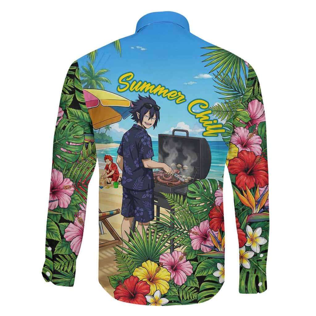 Tamaki Amajiki Summer Chill Family Matching Summer Maxi Dress and Hawaiian Shirt Tropical Anime Beach Scene