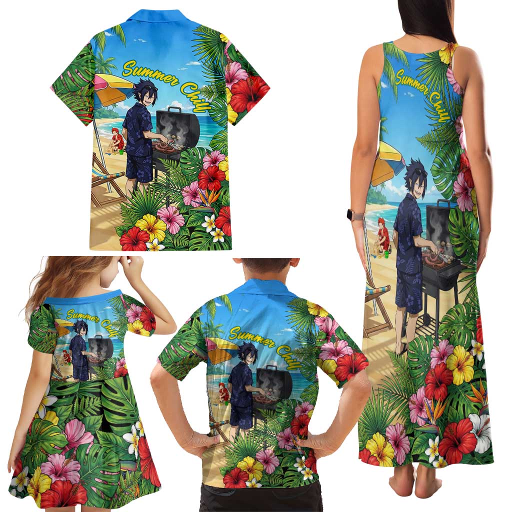 Tamaki Amajiki Summer Chill Family Matching Tank Maxi Dress and Hawaiian Shirt Tropical Anime Beach Scene