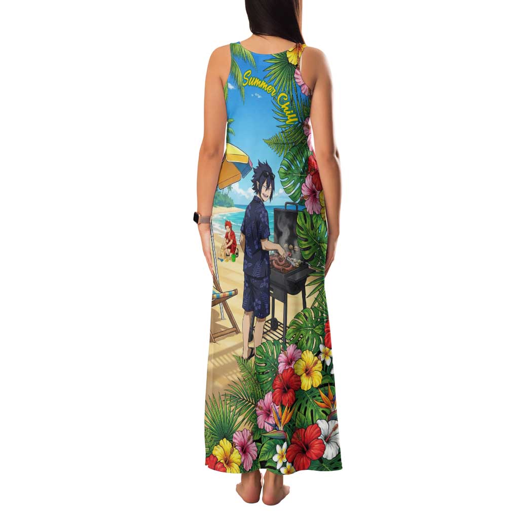Tamaki Amajiki Summer Chill Family Matching Tank Maxi Dress and Hawaiian Shirt Tropical Anime Beach Scene