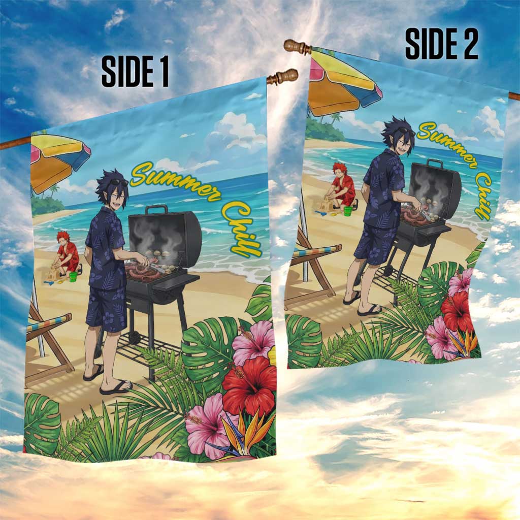 Tamaki Amajiki Summer Chill Garden Flag Tropical Anime Beach Scene