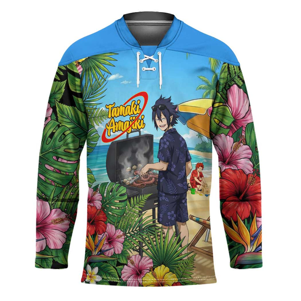 Tamaki Amajiki Summer Chill Hockey Jersey Tropical Anime Beach Scene