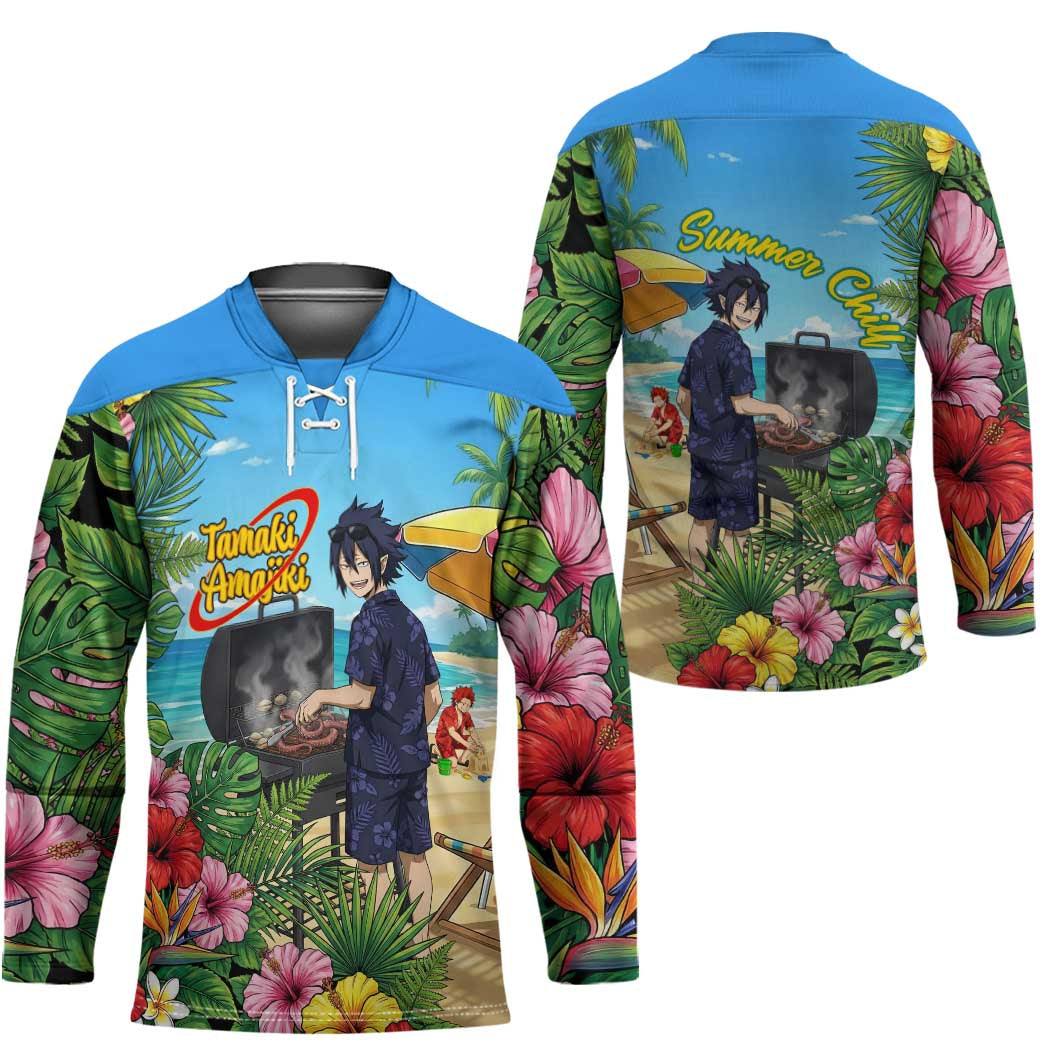 Tamaki Amajiki Summer Chill Hockey Jersey Tropical Anime Beach Scene