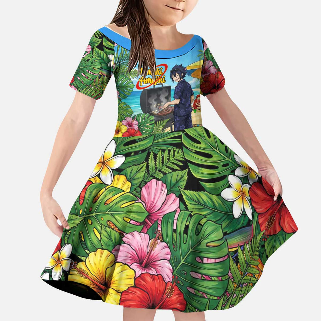 Tamaki Amajiki Summer Chill Kid Short Sleeve Dress Tropical Anime Beach Scene
