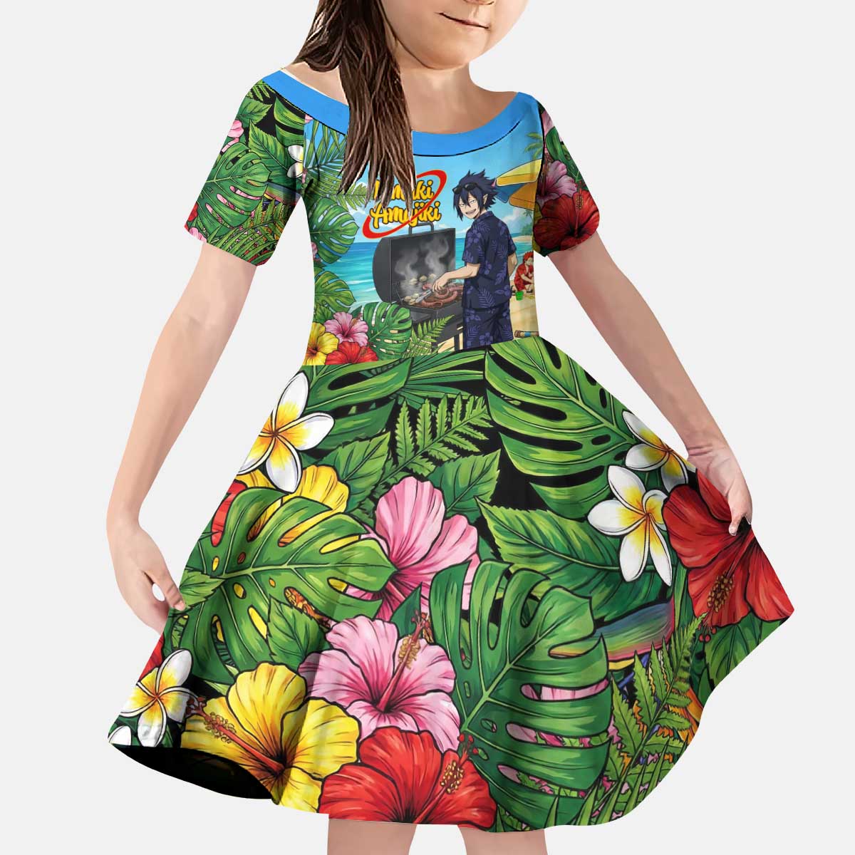 Tamaki Amajiki Summer Chill Kid Short Sleeve Dress Tropical Anime Beach Scene