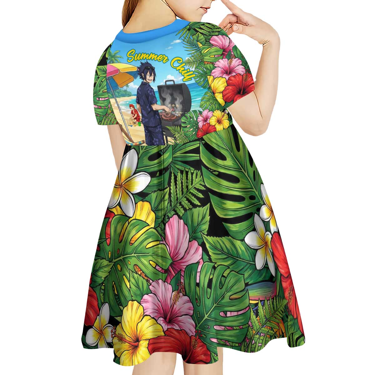 Tamaki Amajiki Summer Chill Kid Short Sleeve Dress Tropical Anime Beach Scene