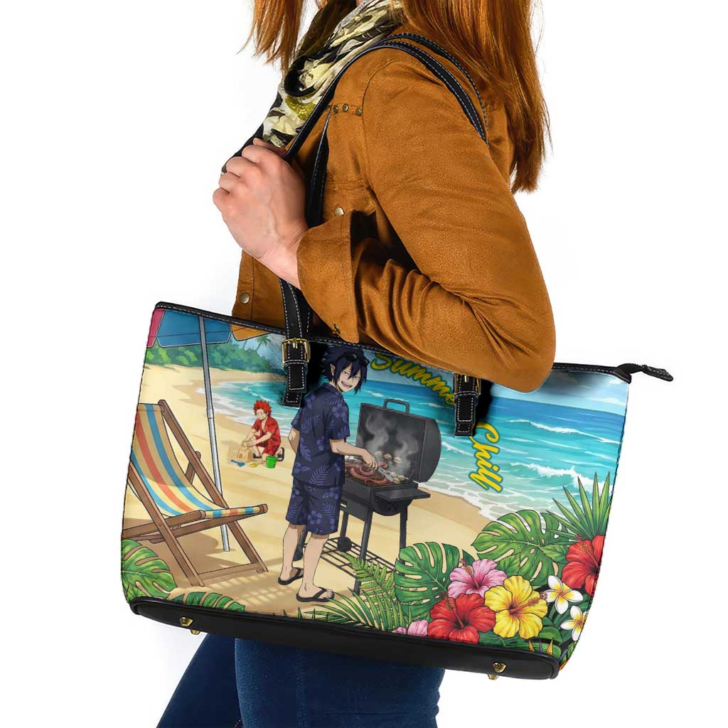 Tamaki Amajiki Summer Chill Leather Tote Bag Tropical Anime Beach Scene