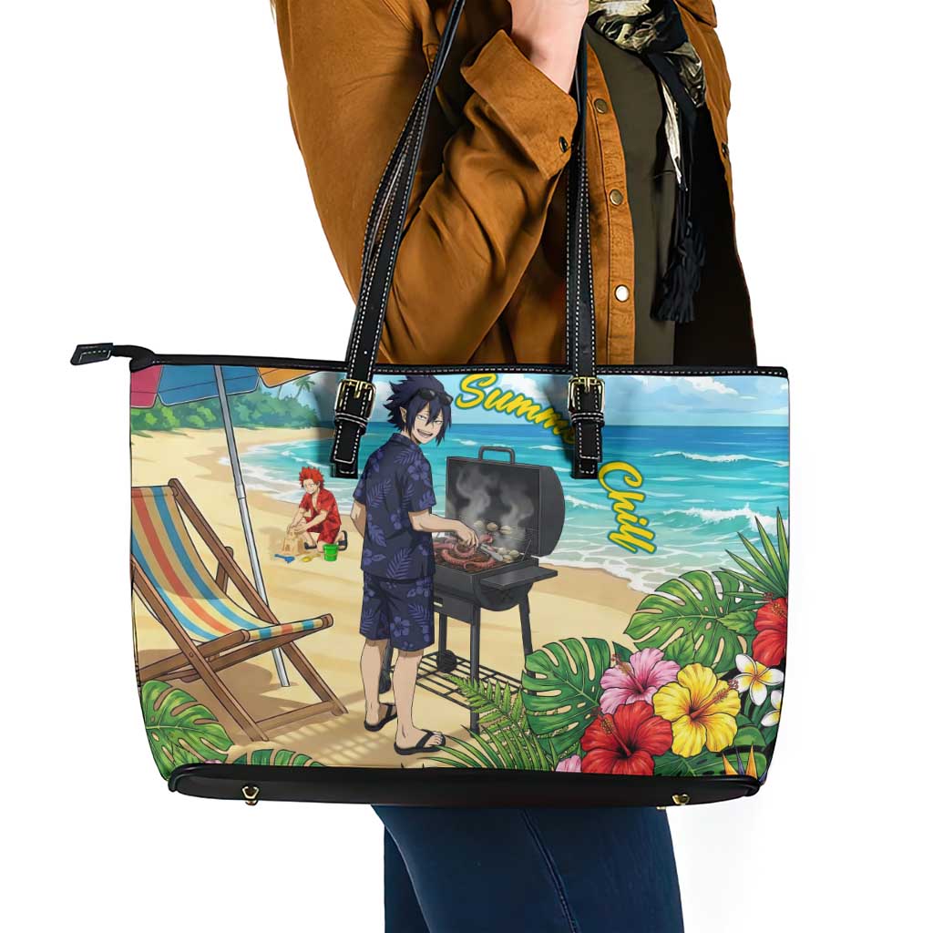 Tamaki Amajiki Summer Chill Leather Tote Bag Tropical Anime Beach Scene
