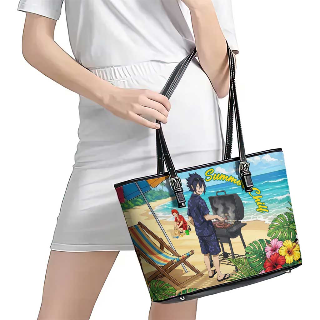 Tamaki Amajiki Summer Chill Leather Tote Bag Tropical Anime Beach Scene