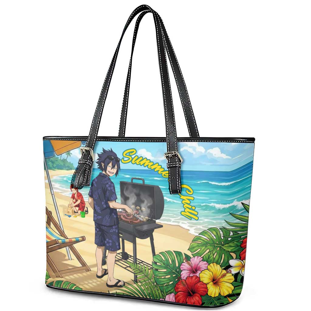 Tamaki Amajiki Summer Chill Leather Tote Bag Tropical Anime Beach Scene