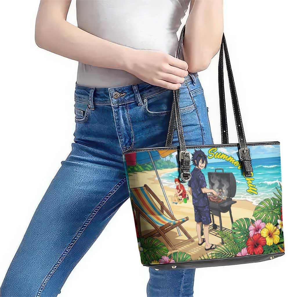 Tamaki Amajiki Summer Chill Leather Tote Bag Tropical Anime Beach Scene
